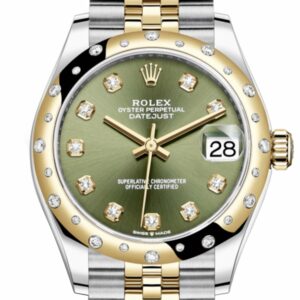 Rolex Datejust 31 Olive Green Diamonds Dial Diamond Bezel Jubilee Yellow Gold Two Tone Watch