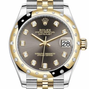 Rolex Datejust 31 Dark Grey Diamonds Dial Diamond Bezel Jubilee Yellow Gold Two Tone Watch 278341Rbr