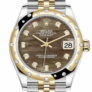 Rolex Datejust 31 Black Mother-Of-Pearl Diamonds Dial Diamond Bezel Jubilee Yellow Gold Two Tone