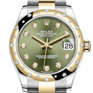 Rolex Datejust 31 Olive Green Diamonds Dial Diamond Bezel Rose Gold Two Tone Watch 278343Rbr 278343