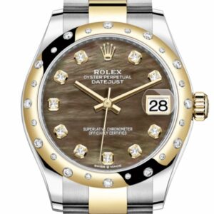 Rolex Datejust 31 Black Mother-Of-Pearl Diamonds Dialdiamond Bezel Rose Gold Two Tone Watch