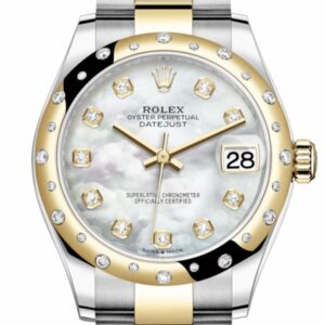 Rolex Datejust 31 White Mother-Of-Pearl Diamonds Dialdiamond Bezel Rose Gold Two Tone Watch