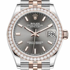 Rolex Datejust 31 Dark Rhodium Dial Diamond Bezel Rose Gold Two Tone Jubilee Watch 278381Rbr 278381