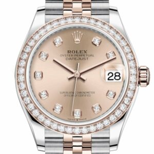 Rolex Datejust 31 Rosé Diamonds Dial Diamond Bezel Rose Gold Two Tone Jubilee Watch 278381Rbr