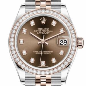 Rolex Datejust 31 Chocolate Diamonds Dial Diamond Bezel Rose Gold Two Tone Jubilee Watch 278381Rbr