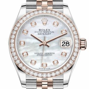 Rolex Datejust 31 White Mother-Of-Pearl Diamonds Dial Diamond Bezel Rose Gold Two Tone Jubilee Watch