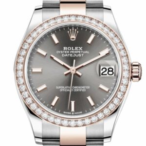 Rolex Datejust 31 Dark Rhodium Dial Diamond Bezel Rose Gold Two Tone Watch 278381Rbr 278381