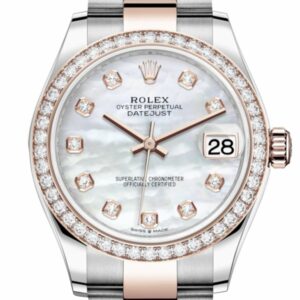 Rolex Datejust 31 White Mother-Of-Pearl Diamonds Dial Diamond Bezel Rose Gold Two Tone Watch