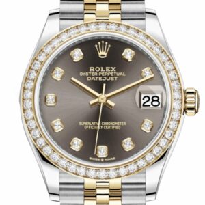 Rolex Datejust 31 Dark Grey Diamonds Dial Diamond Bezel Yellow Gold Two Tone Jubilee Watch 278383Rbr