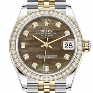 Rolex Datejust 31 Black Mother-Of-Pearl Diamonds Dial Diamond Bezel Yellow Gold Two Tone Jubilee