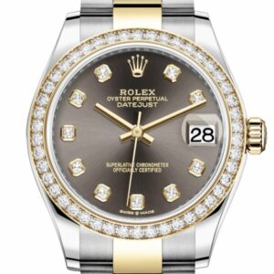 Rolex Datejust 31 Dark Grey Diamonds Dial Diamond Bezel Yellow Gold Two Tone Watch 278383Rbr 278383