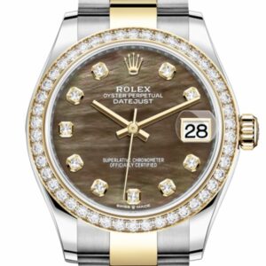 Rolex Datejust 31 Black Mother-Of-Pearl Diamonds Dial Diamond Bezel Yellow Gold Two Tone Watch