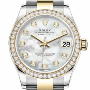 Rolex Datejust 31 White Mother-Of-Pearl Diamonds Dial Diamond Bezel Yellow Gold Two Tone Watch