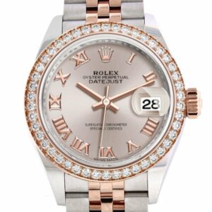 Rolex Datejust 28 Sundust Roman Dial Diamond Bezel Rose Gold Two Tone Watch 279381Rbr 279381