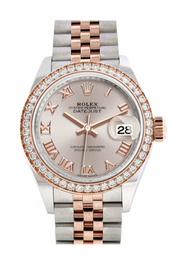 Rolex Datejust 28 Sundust Roman Dial Diamond Bezel Rose Gold Two Tone Watch 279381Rbr 279381