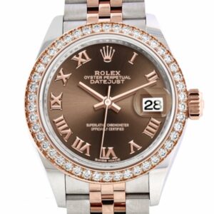 Rolex Datejust 28 Chocolate Roman Dial Diamond Bezel Rose Gold Two Tone Watch 279381Rbr 279381