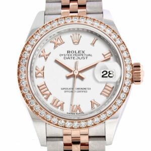 Rolex Datejust 28 White Roman Dial Diamond Bezel Rose Gold Two Tone Watch 279381Rbr 279381