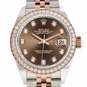 Rolex Datejust 28 Chocolate Diamonds Dial White Roman Diamond Bezel Rose Gold Two Tone Watch