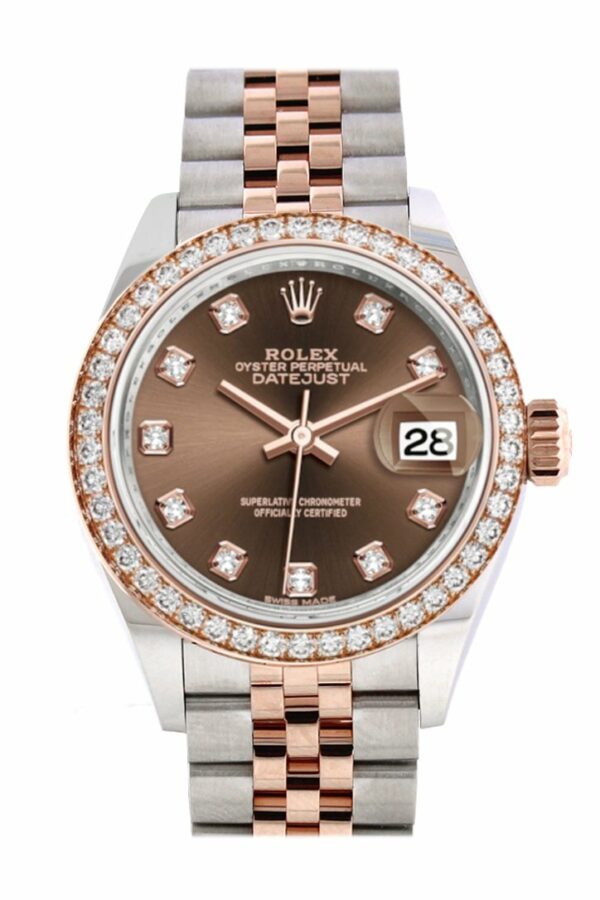 Rolex Datejust 28 Chocolate Diamonds Dial White Roman Diamond Bezel Rose Gold Two Tone Watch