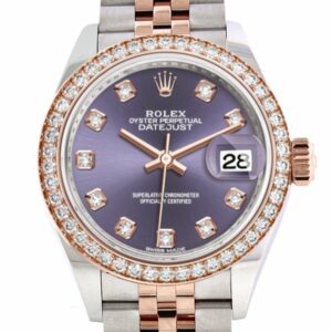 Rolex Datejust 28 Aubergine Diamonds Dialdiamond Bezel Rose Gold Two Tone Watch 279381Rbr 279381