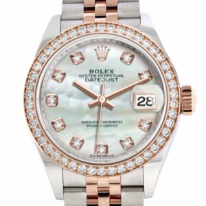 Rolex Datejust 28 Mother-Of-Pearl Diamonds Dial Diamond Bezel Rose Gold Two Tone Watch 279381Rbr