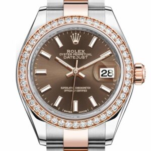 Rolex Datejust 28 Chocolate Dial Diamond Bezel Rose Gold Two Tone Watch 279381Rbr 279381