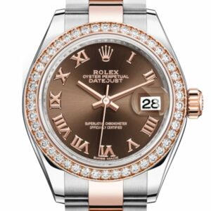 Rolex Datejust 28 Chocolate Roman Dial Diamond Bezel Rose Gold Two Tone Watch 279381Rbr 279381