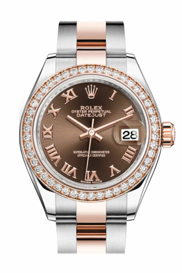 Rolex Datejust 28 Chocolate Roman Dial Diamond Bezel Rose Gold Two Tone Watch 279381Rbr 279381