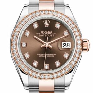 Rolex Datejust 28 Chocolate Diamonds Dial Diamond Bezel Rose Gold Two Tone Watch 279381Rbr 279381