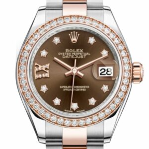 Rolex Datejust 28 Chocolate Large Vi Diamonds Dial Diamond Bezel Rose Gold Two Tone Watch 279381Rbr