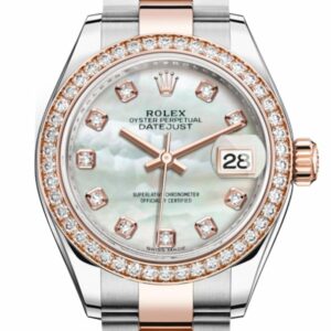 Rolex Datejust 28 White Mother-Of-Pearl Diamonds Dial Diamond Bezel Rose Gold Two Tone Watch