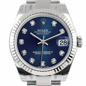 Rolex Datejust 31 Blue Set Diamonds Dial White Gold Fluted Bezel Ladies Watch 178274 / None