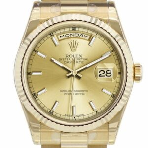 Rolex Day-Date 36 Champagne-Colour Dial Fluted Bezel President Yellow Gold Watch 118238