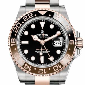 Rolex Gmt Master Ii Black Dial 18Kt Everose Gold Oyster Two Tone Bracelet Mens Watch 126710Blro