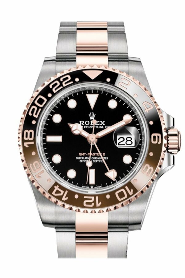 Rolex Gmt Master Ii Black Dial 18Kt Everose Gold Oyster Two Tone Bracelet Mens Watch 126710Blro