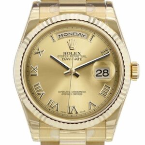 Rolex Day-Date 36 Champagne-Colour Roman Dial Fluted Bezel President Yellow Gold Watch 118238