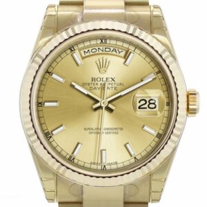 Rolex Day-Date 36 Champagne-Colour Dial Fluted Bezel Yellow Gold Watch 118238