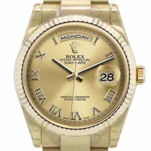 Rolex Day-Date 36 Champagne-Colour Dial Fluted Bezel Yellow Gold Watch 118238