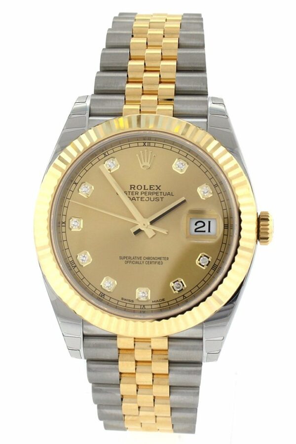 Rolex Datejust 41 Champagne Diamonds Steel And 18K Yellow Gold Mens Watch 126333