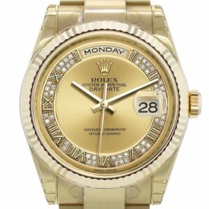 Rolex Day-Date 36 Champagne-Colour Set With Diamonds Dial Fluted Bezel Yellow Gold Watch 118238