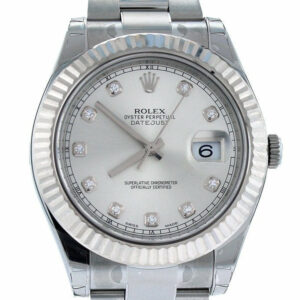 Rolex Datejust Ii 41 Steel Silver Diamond Dial 18Kt White Gold Fluted Bezel Mens Watch 116334