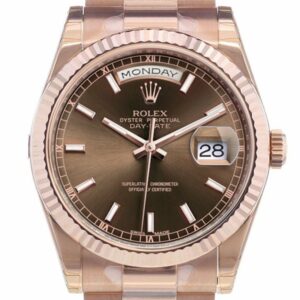 Rolex Day-Date 36 Chocolate Dial Fluted Bezel President Everose Gold Watch 118235