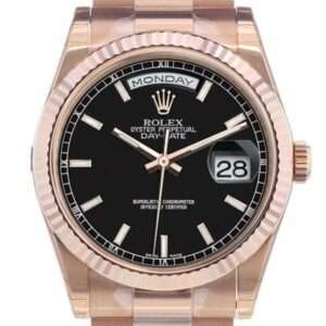 Rolex Day-Date 36 Black Dial Fluted Bezel President Everose Gold Watch 118235