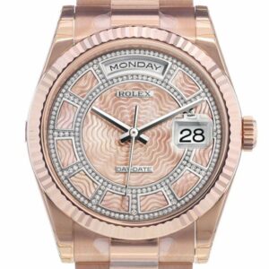 Rolex Day-Date 36 Carousel Of Pink Mother-Of-Pearl Dial Fluted Bezel President Everose Gold Watch