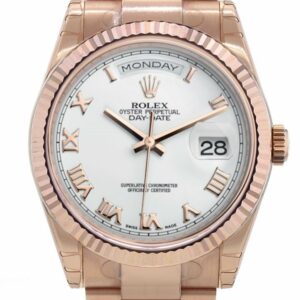 Rolex Day-Date 36 White Roman Dial Fluted Oyster Everose Gold Watch 118235