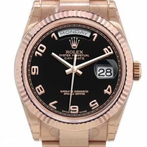 Rolex Day-Date 36 Black Arab Dial Fluted Bezel Oyster Everose Gold Watch 118235