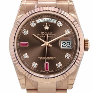 Rolex Day-Date 36 Chocolate Set With Diamonds And Rubies Dial Fluted Bezel Oyster Everose Gold Watch