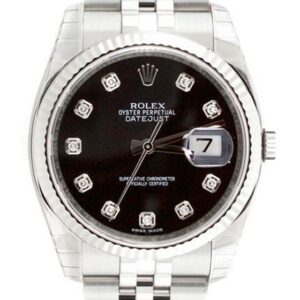 Rolex Datejust 36 Black Diamond Dial White Gold Stainless Steel Mens Watch 116234