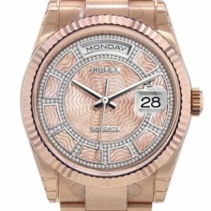 Rolex Day-Date 36 Carousel Of Pink Mother-Of-Pearl Dial Fluted Bezel Oyster Everose Gold Watch