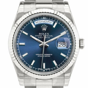 Rolex Day-Date 36 Blue Dial Fluted Bezel President White Gold Watch 118239